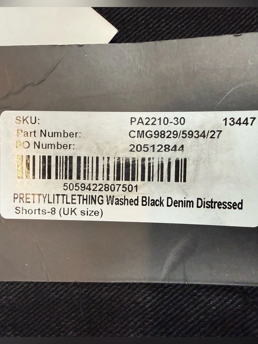 PRETTYLITTLETHING Washed Black Denim Distressed Hi Rise Shorts. US Size 4. New.